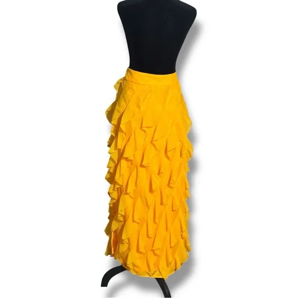 Anthropologie Let Me Be Sasha Elegant Yellow/Gold Ruffled Maxi Skirt with Slit - Picture 7 of 16